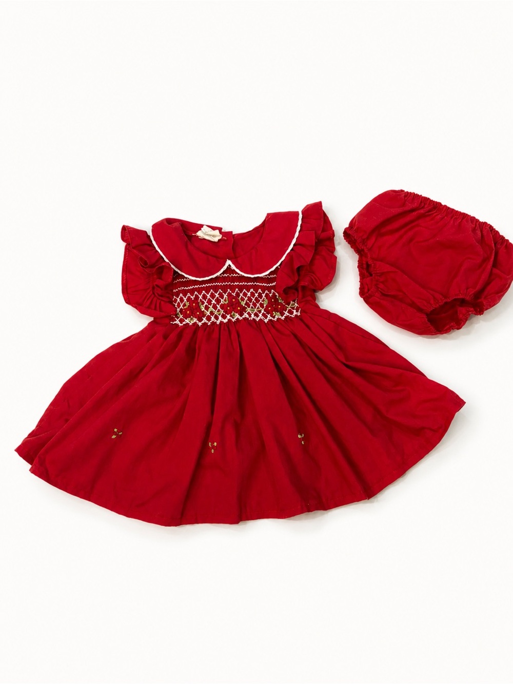 Red Smocked Baby Dress & Bloomers